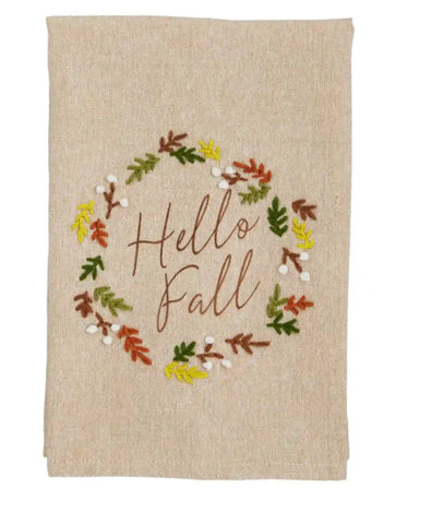 Hello Fall French Knot Towel