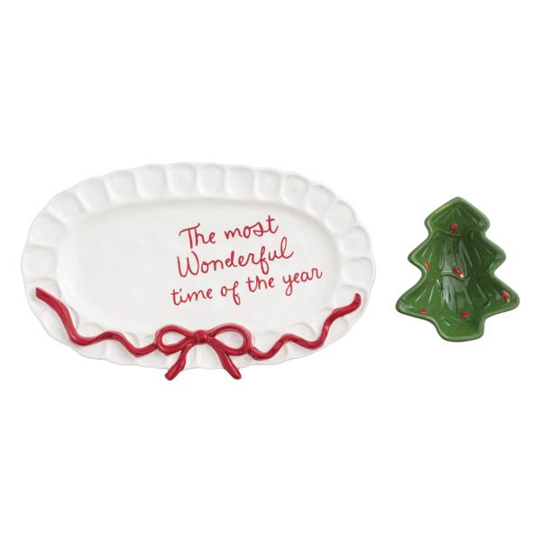 Mudpie Christmas Bow Tidbit and Platter Set