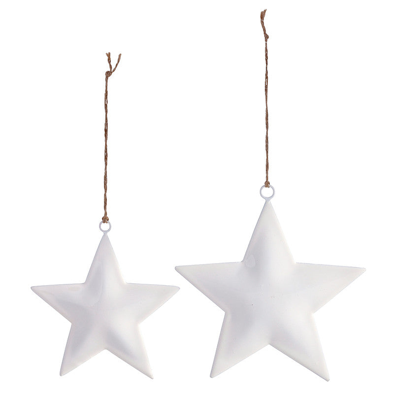 Santa Barbara: White Enamel Star Ornament Set of 2