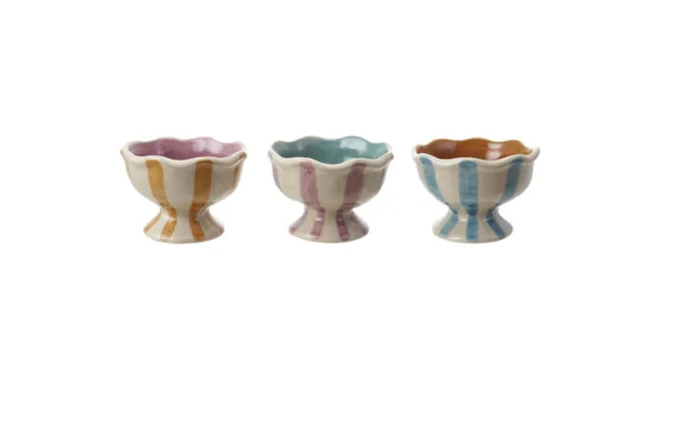 Hazel Mazel: Stoneware Hand-Painted Striped Footed Bowl