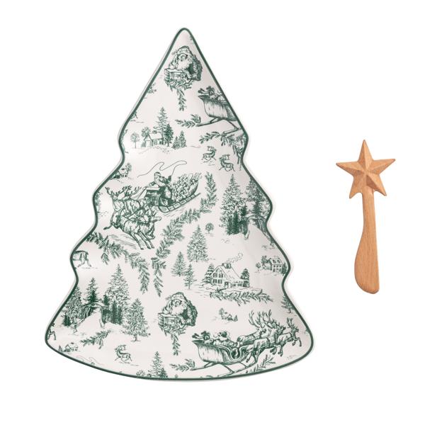Mudpie Green Toile Tree Platter